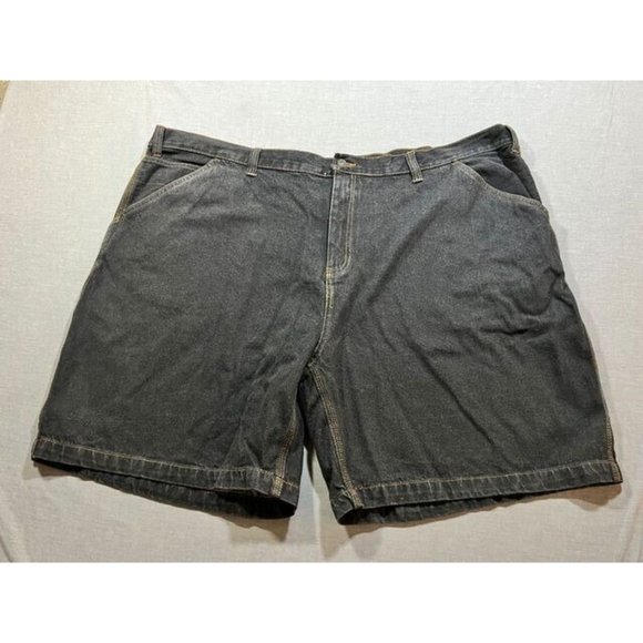 Faded Glory Carpenter Shorts Mens 50 Black Denim Pocketed Belted Button Men NWOT - Picture 1 of 10